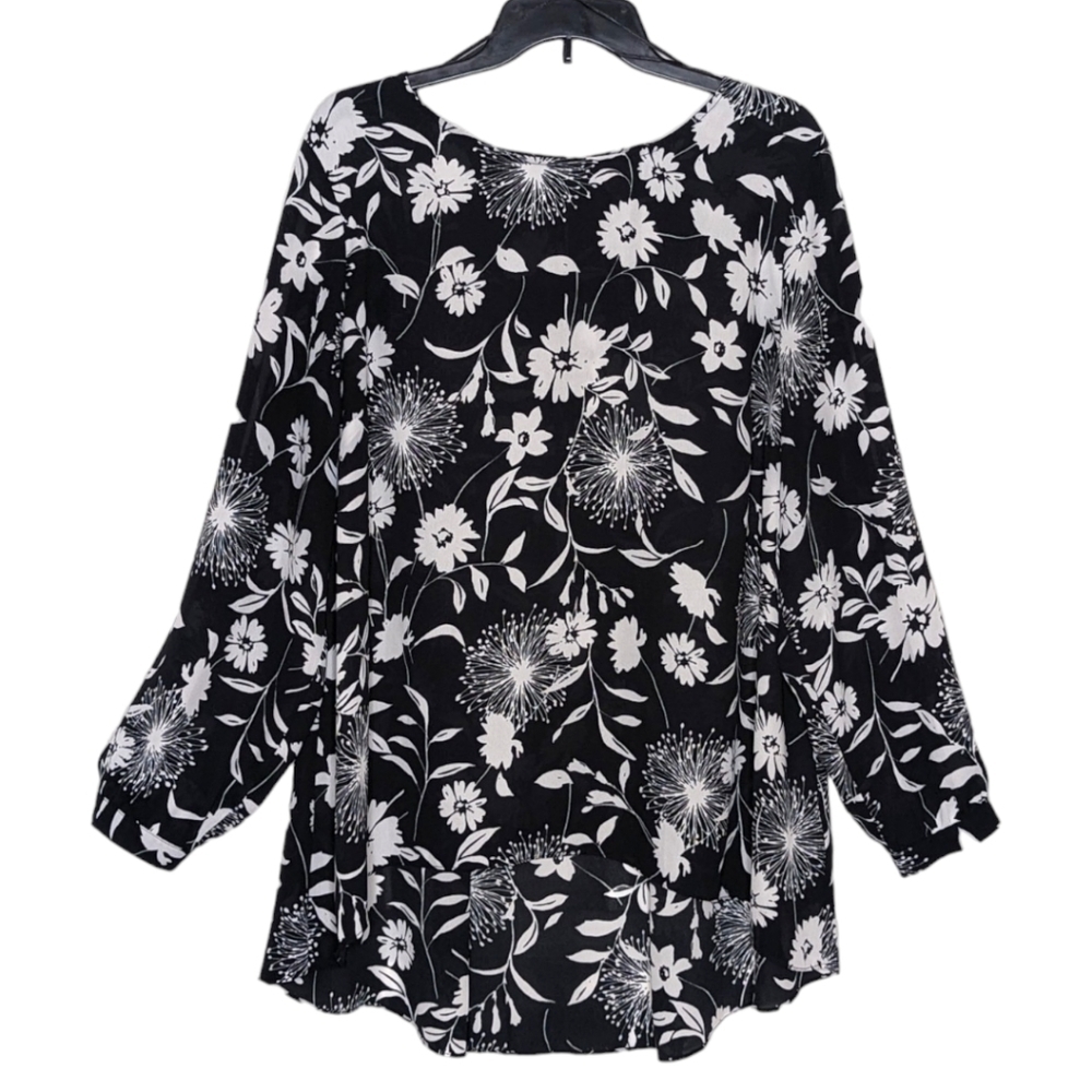 Vince Camuto Black and White Floral Print Cold-Shoulder Top Blouse Size XL